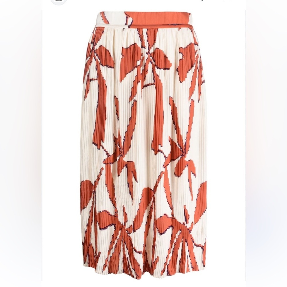 Ba&Sh Ecru Abstract Floral Midi Lady Skirt Pintuck Pleat Size 0 - Picture 12 of 13